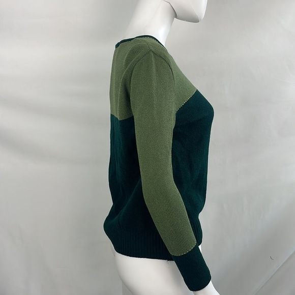 St John Green With Emblem Color Block Sweater