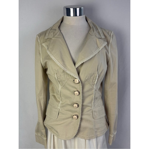 DOLCE AND GABBANA VINTAGE TAN BLAZER WITH LACE TRIM JACKET