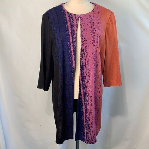 Misook NWT pink blue print long knit jacket