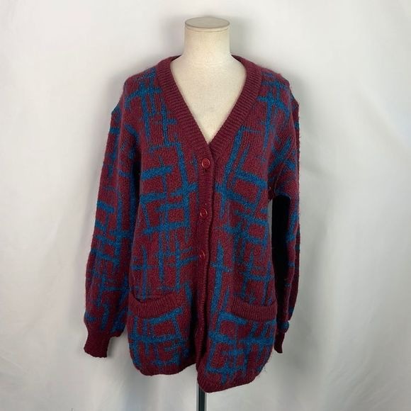 Missoni Vintage Wine Blue Plaid 80’s Cardigan