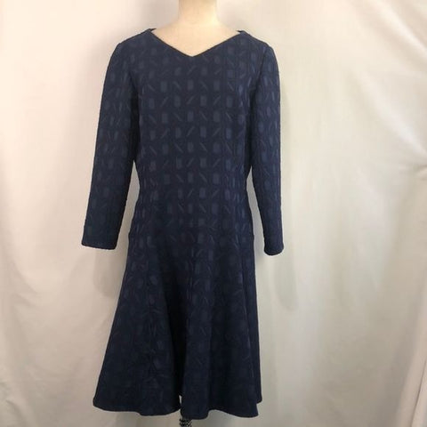 Lela Rose Blue Brocade Fit Flare Midi Dress