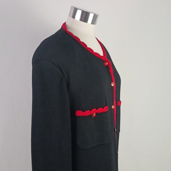 St. John Black W Red Trim Cardigan.