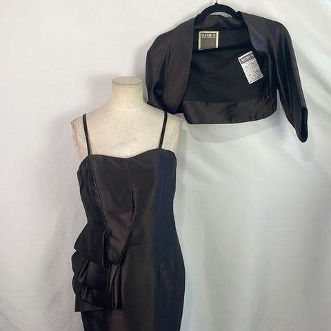 Charles Chang Lima Brown Silk Pleated Side Dress Jacket