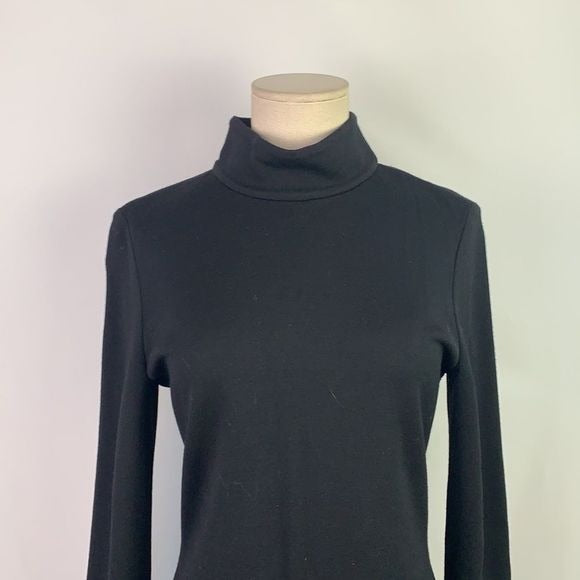 St. John Black Mock Neck Midi Dress