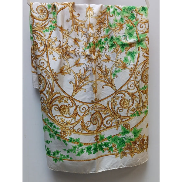 VERSACE VINTAGE GOLD  Green Leaves Print Scarf