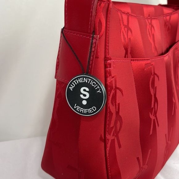 Yves St Laurent Vintage Red Satin Logo Bag