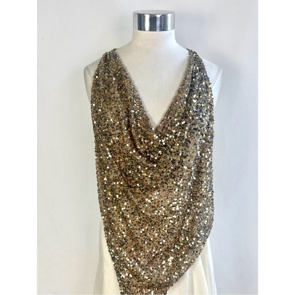 HAUTE HIPPIE NWT GOLD BEADED DRAPE NECK BODYSUIT