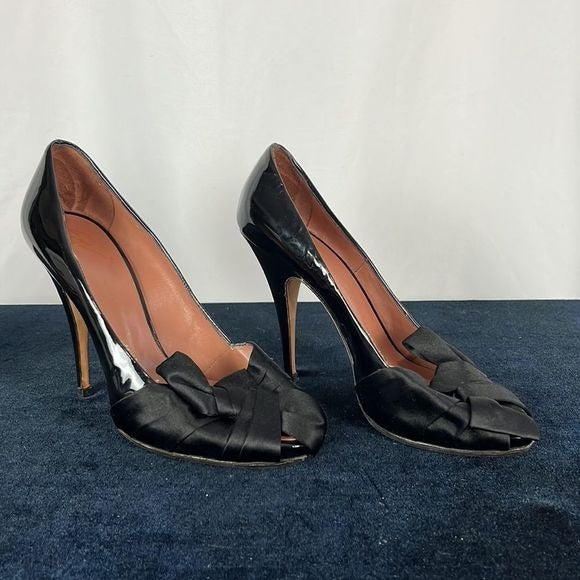 Giuseppe Zanotti Black Satin Peep Toe Pumps