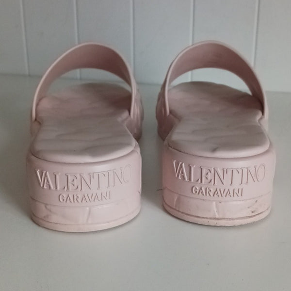 Valentino Garavani  Pink Flower Slide Sandals.