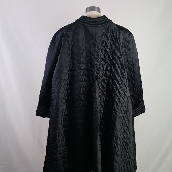 Valentino Vtg  Black Satin Quilted W Beaded Toggles Cape Coat.