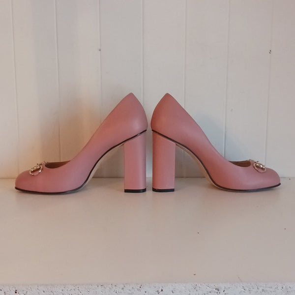Gucci Horsebit Block Heel Soft Pink Leather Shoes