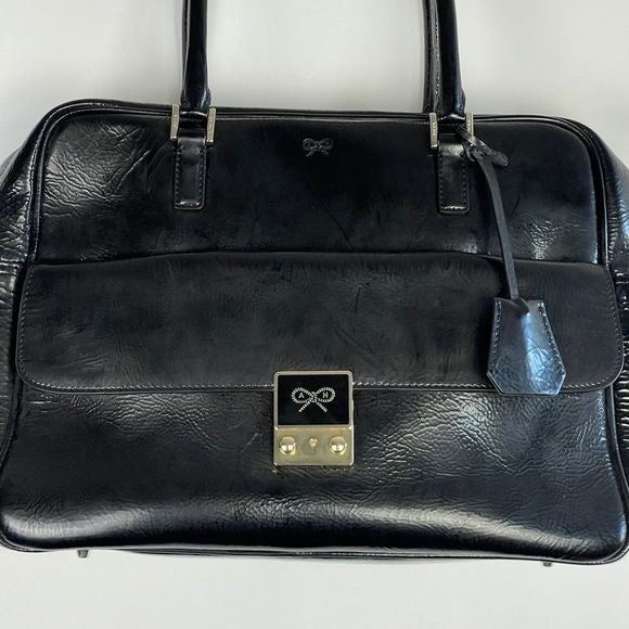 Anya Hindmarch black leather satchel with strap