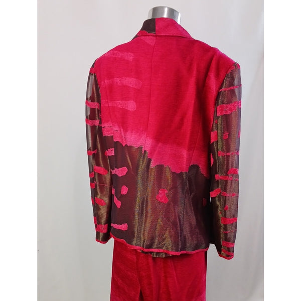 ROGER SAKOUN VINTAGE RED/METALLIC 3 PIECE SKIRT SUIT