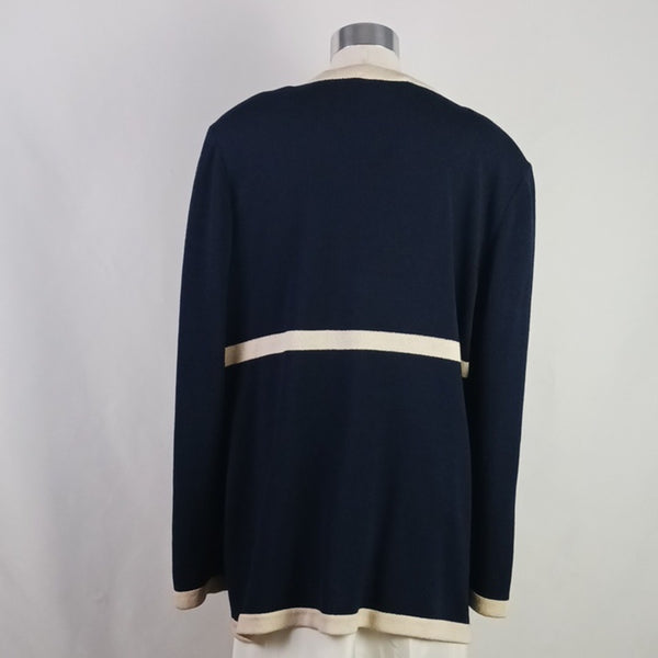St. John Vtg. Navy W Cr. Trim Long Cardigan.