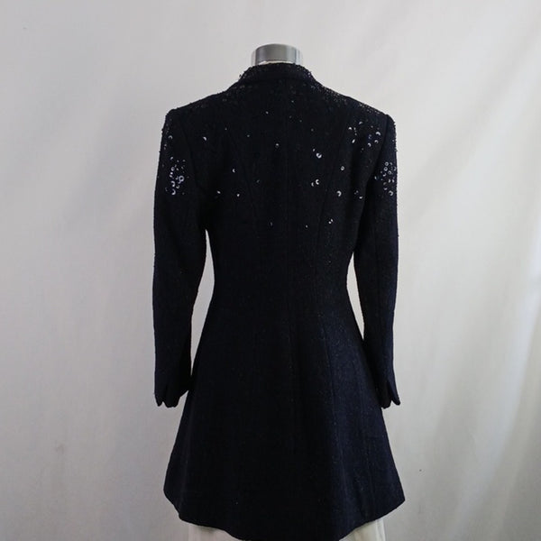 Louis Feraud Vintage Blue Double-Breasted Sequin Jacket
