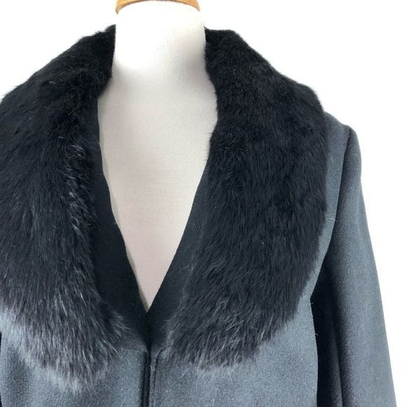 Cacharel Black Wool Blend Jacket w Fur Trim