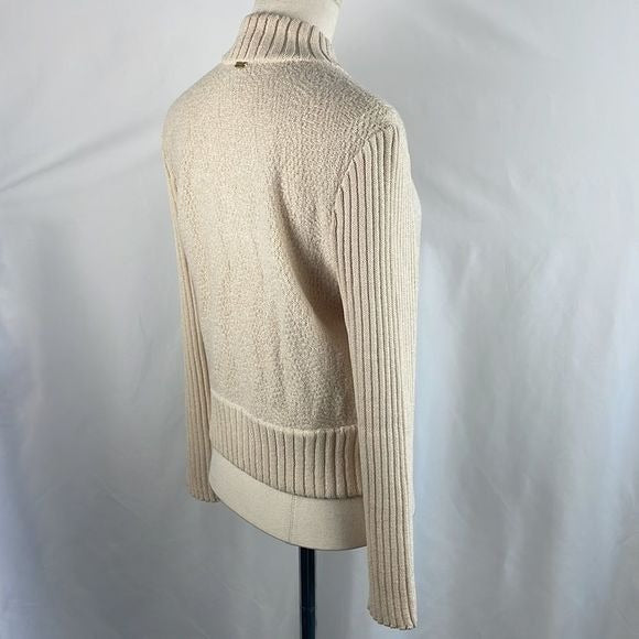 St. john Ivory With Gold Logo Zip Cardigan