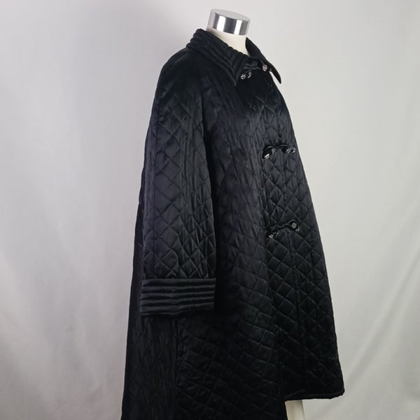 Valentino Vtg  Black Satin Quilted W Beaded Toggles Cape Coat.