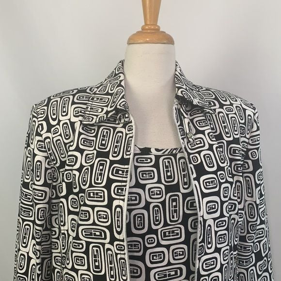 St. John black white zip logo print jacket with tank top