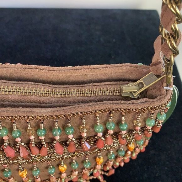 Mary Frances NWT Brown Suede Beaded Bag with Certification of Mary Frances