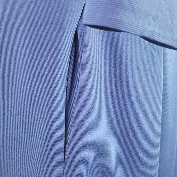 Pamella Roland Blue Pleated Bottom Fit Flare Dress w Collar