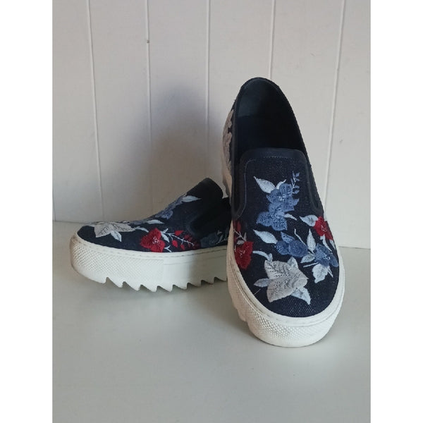 SALVATORE FERRAGAMO Denim Embr Slip Ons Sneakers.