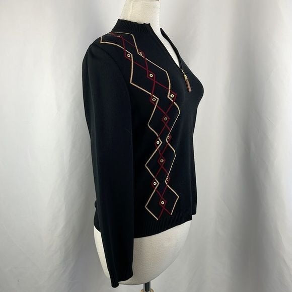 St John Black Print Zip Cardigan