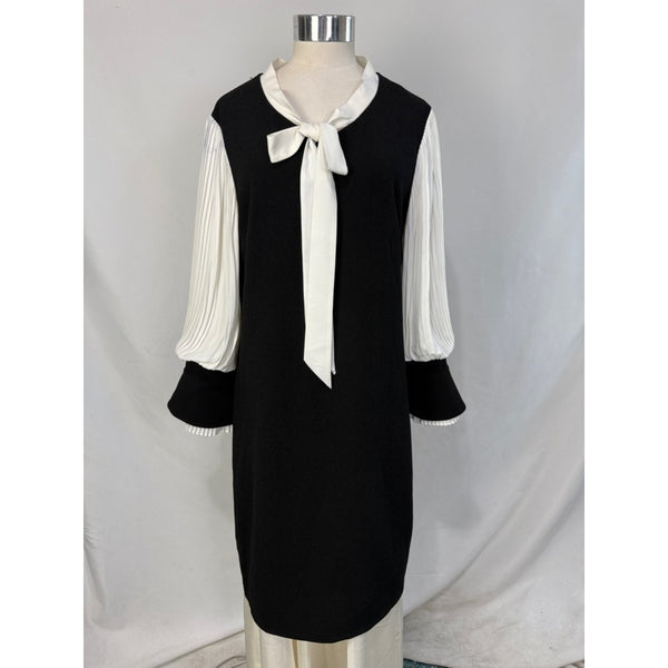 EDWARD ACHOUR Black And Cream Tie Neck Dress