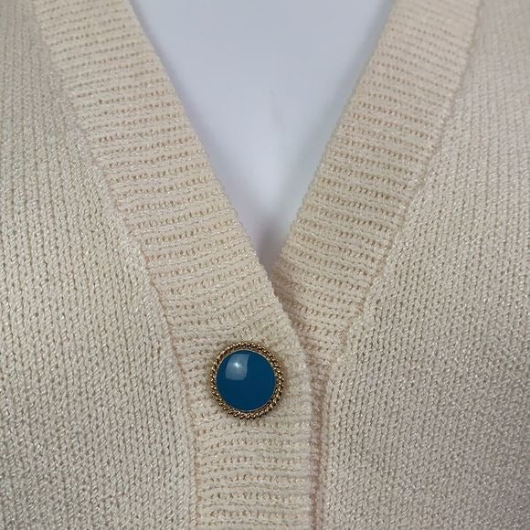 St. John NWT cream blue striped knit cardigan