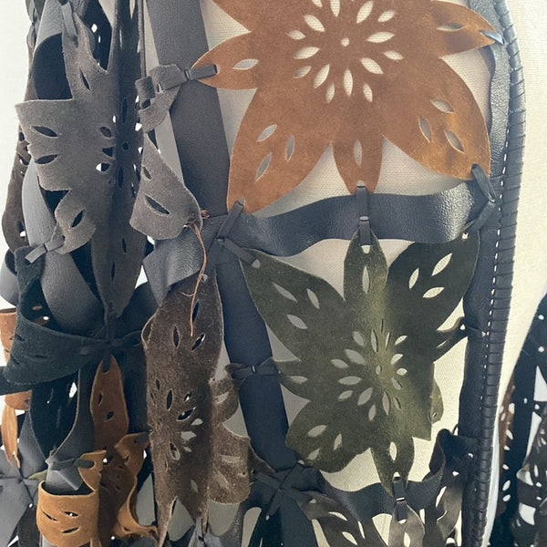 Suede and Leather Brown Multicolor Cut Out Shawl