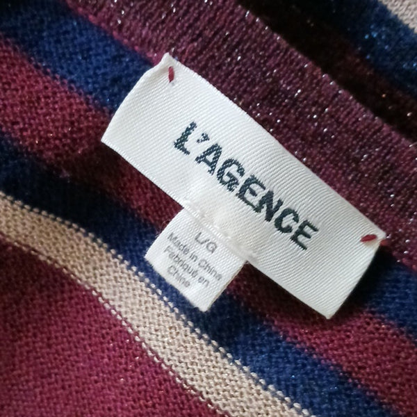 L'AGENCE Gold Cr Shimmer Striped Long Cardigan.