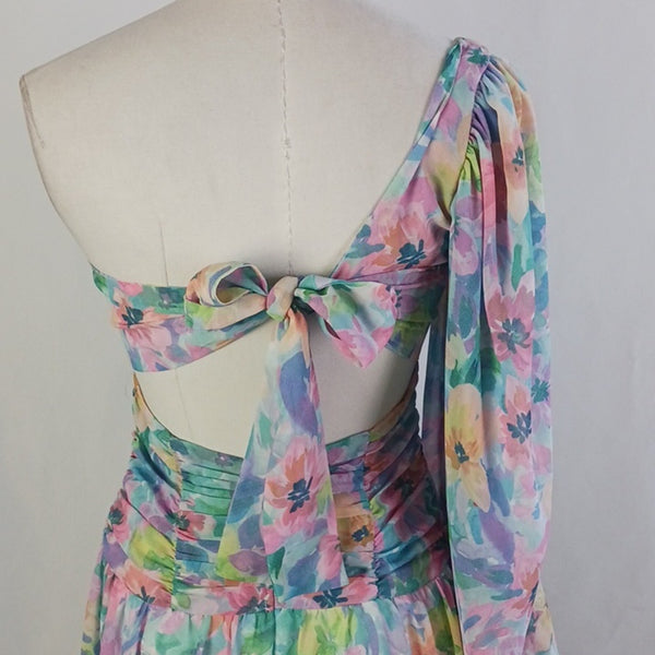 For Love & Lemons Multi Floral Maxi One-Sleeve Dress.