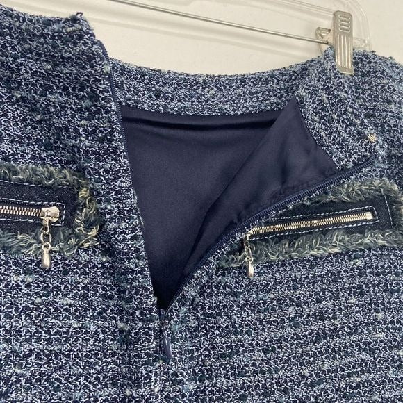 St John Blue Tweed w Zip Back Pockets Skirt