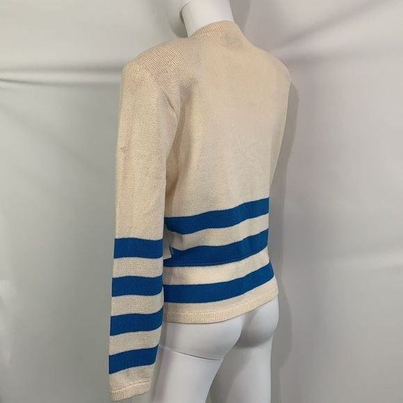 St. John NWT cream blue striped knit cardigan