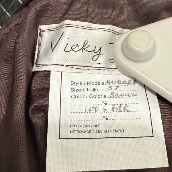 Vicky Tiel  Brown Pleated Silk Dress with Jacket