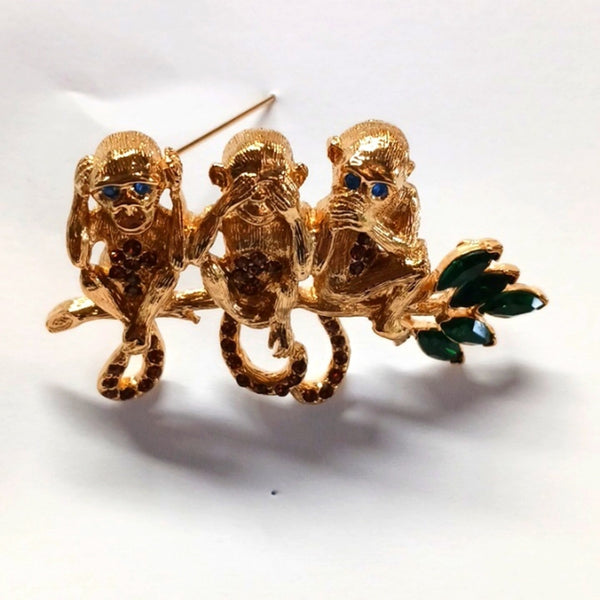 Trifari Rare 1996 Hear See Speak No Evil Pin.