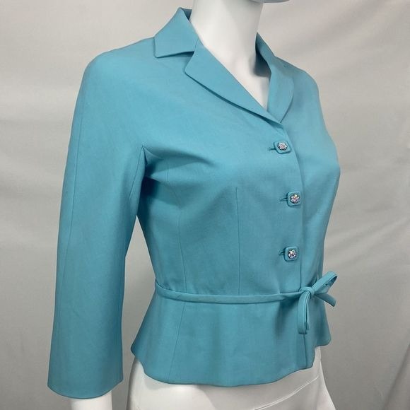 Moschino Blue w Beaded Buttons Belt Jacket
