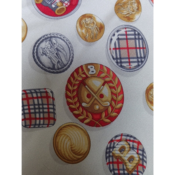 BURBERRY VINTAGE  MULTI Buttons Silk Print Scarf