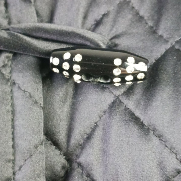 Valentino Vtg  Black Satin Quilted W Beaded Toggles Cape Coat.