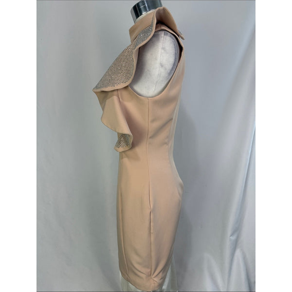JILL SANDER CHAMPAGNE RUFFLE ONE SLEEVE DRESS