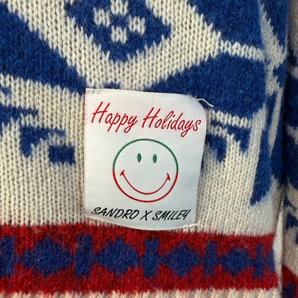 Sandro Red, White and Blue Smiley Sweater
