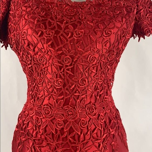 HelenMorely Red Lace Beaded Cocktail Dress