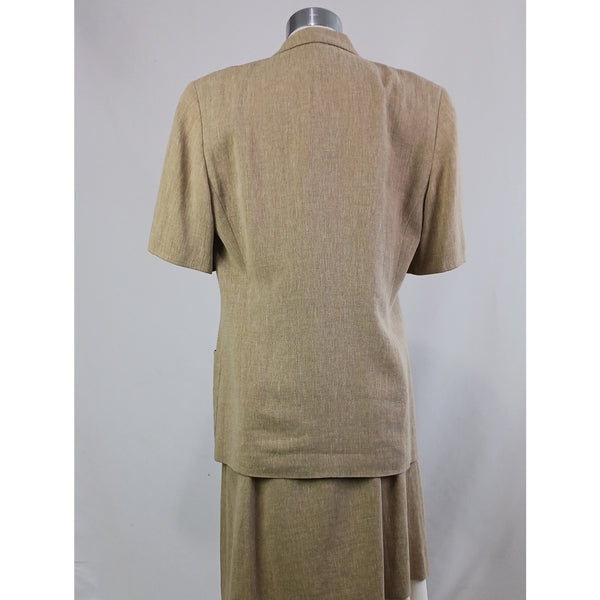 SALVATORE FERRAGAMO VINTAGE Linen Short Sleeve Jkt/Skirt Suit