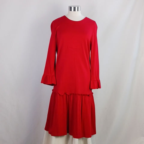 Miu Miu Red Ruffle Bottom Drop Waist Long Sleeve Dress