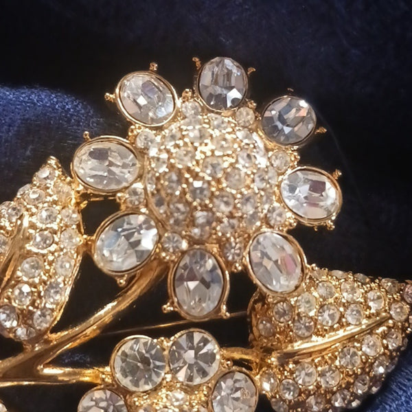 Monet  Gold Rhinestone Flower Brooch Vtg.