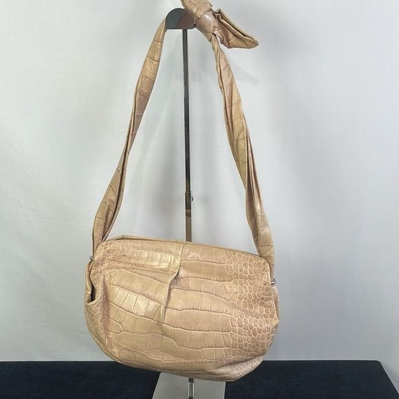 Marni Tan Crocodile Leather Tied Strap Satchel