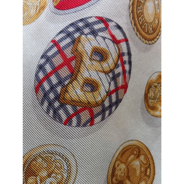 BURBERRY VINTAGE  MULTI Buttons Silk Print Scarf