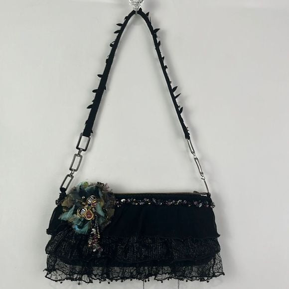 Mary Frances Black Beaded Butterfly Bag