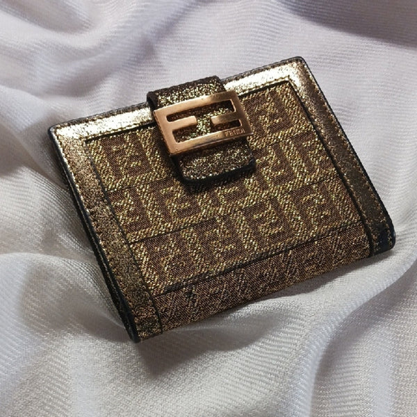 FENDI Gold Shimmer Bifold Wallet