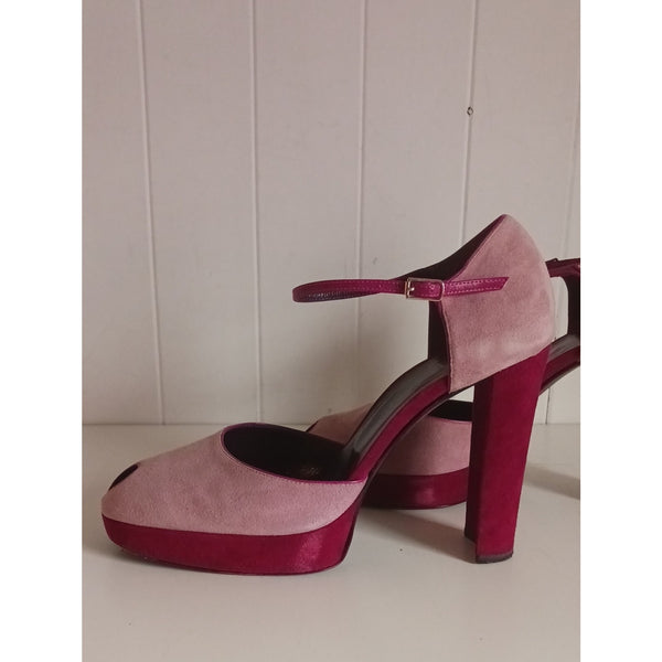 CASADEI PINK SUEDE MARY JANE BLOCK HEEL SHOES